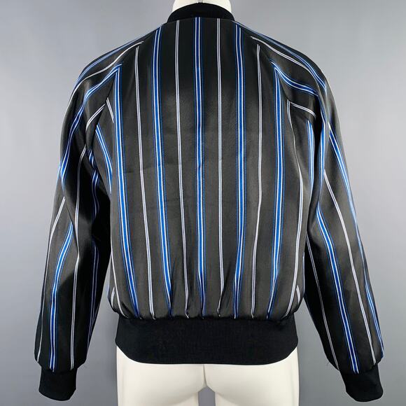 3.1 PHILLIP LIM Size M Black Blue Stripe Satin Bomber Jacket - Picture 4 of 5